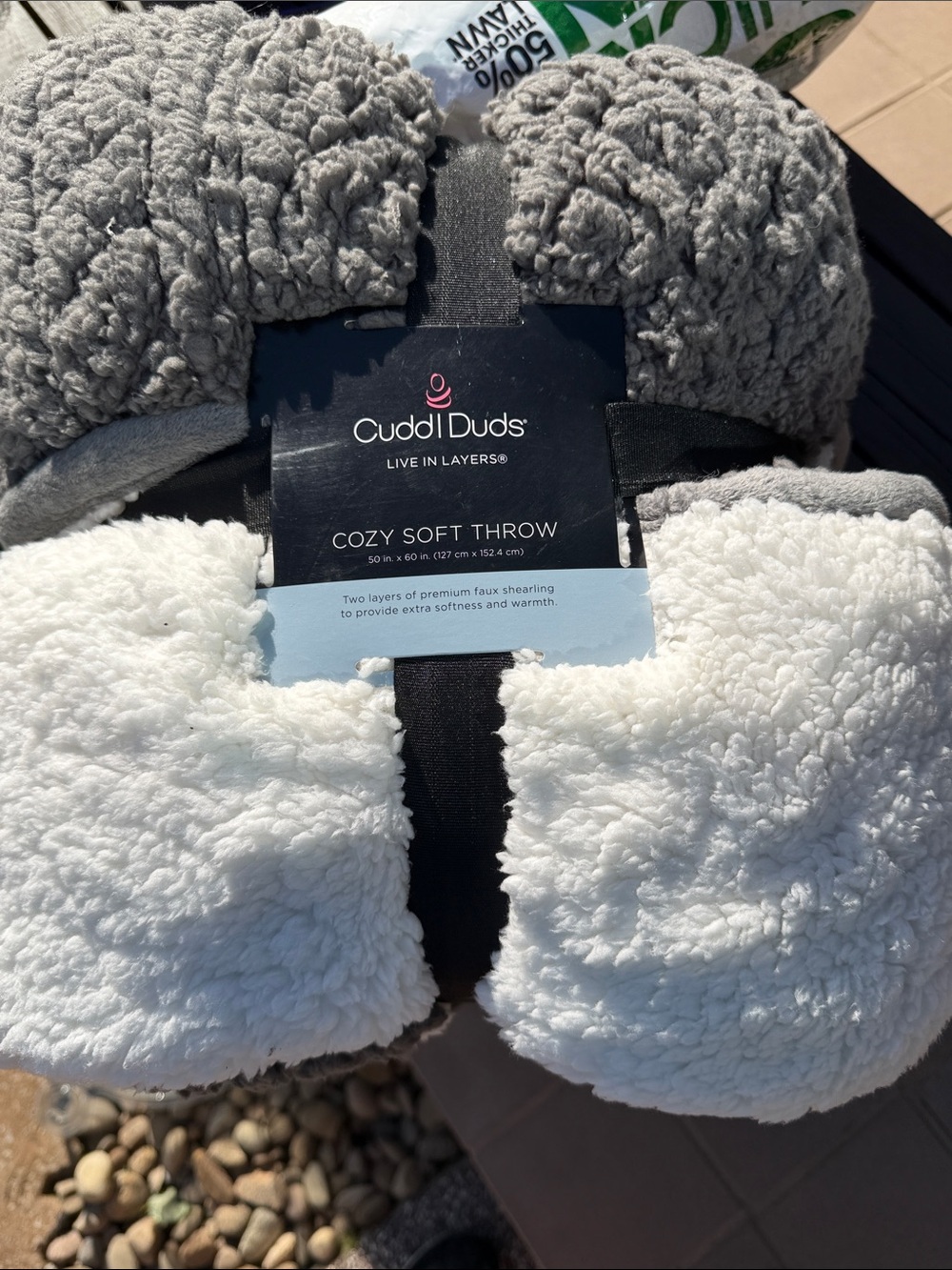Cuddl Duds Gray Plush Top with White Sherpa Throw
